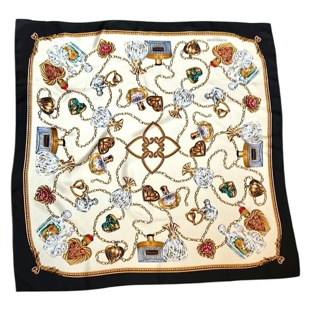 Victoria's Secret London Silk Perfume Chain Print Square Scarf